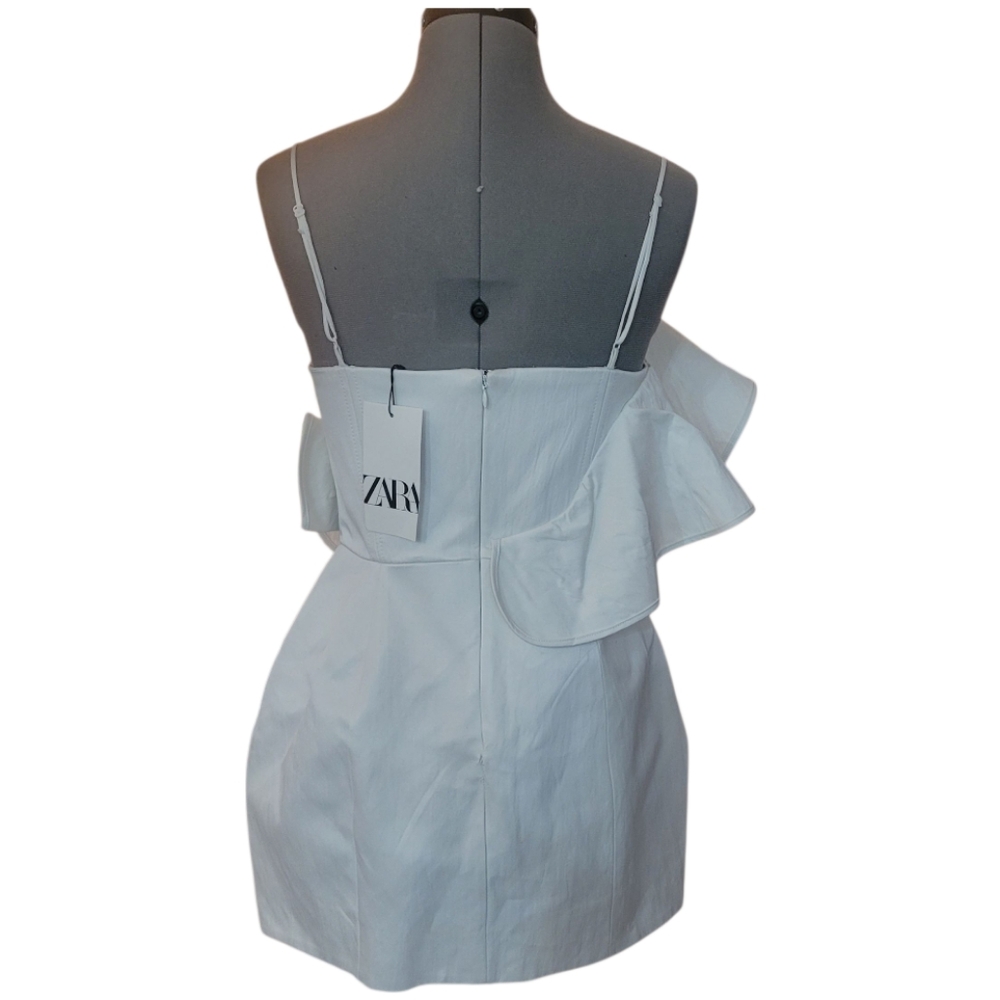 Zara White Ruffled Mini Dress - Picture 6 of 12